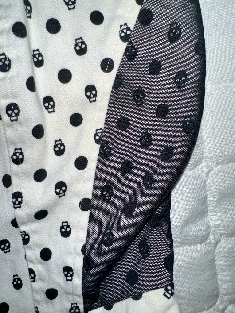 White & Black Polka Dot & Skull Dress LG